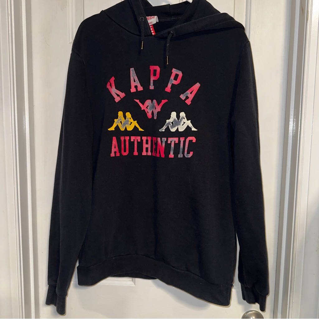 Kappa Kawa Hoodie Mens Xl Faded Black Distressed